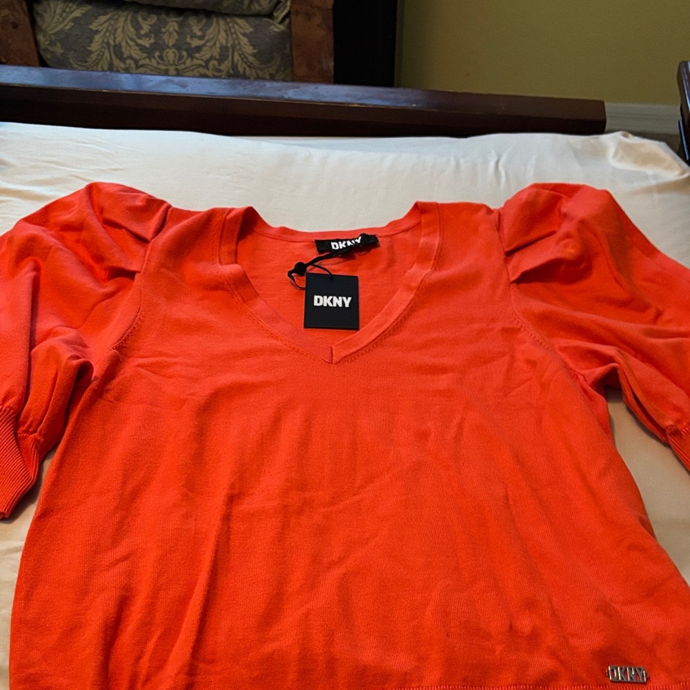 DKNY Vivid Orange V-Neck Top
